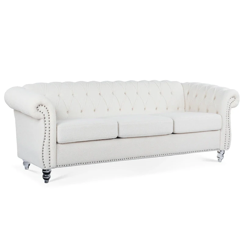Upholstered Rolled Arm Chesterfield 3-Seater Sofa