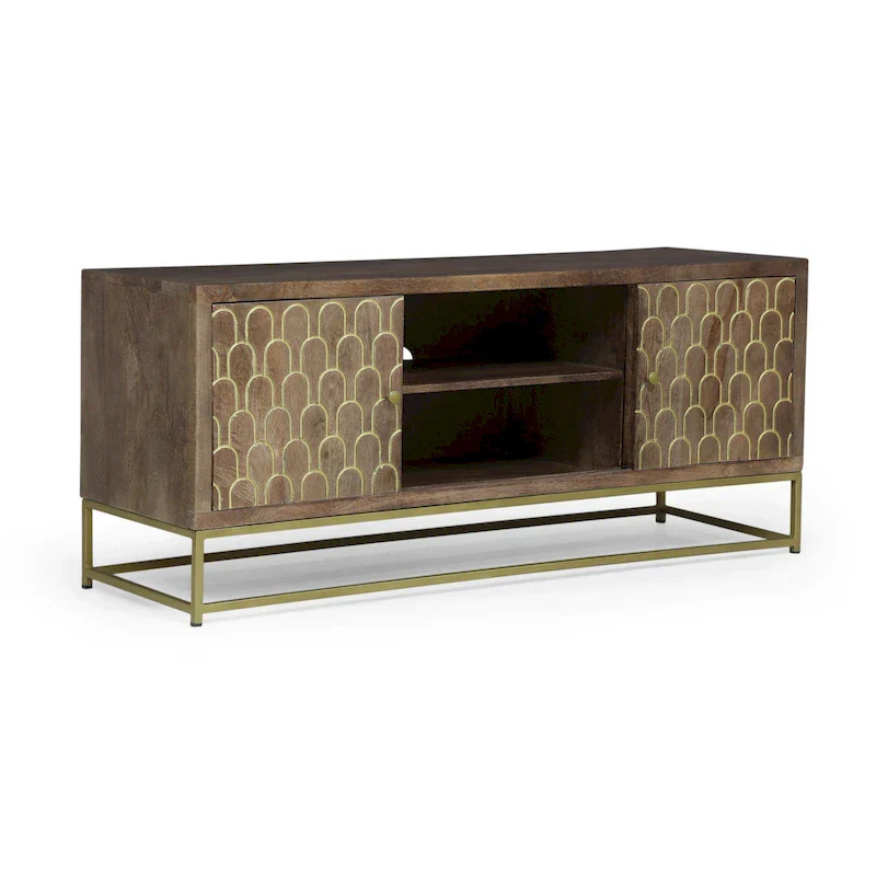 Walnut Contemporary TV Stand with Gold Accents