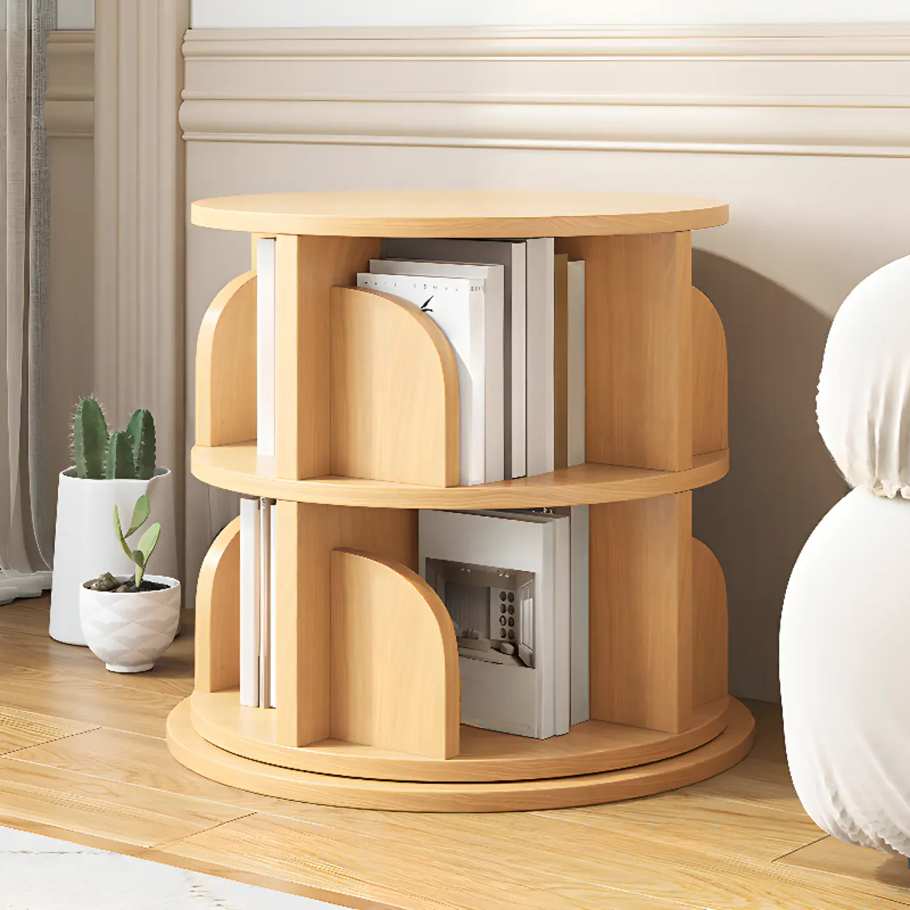 Modern Wooden Rotating Bookshelf for Home Office