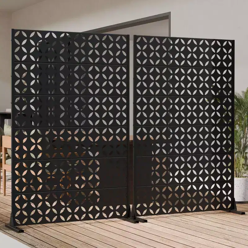 PexFix Outdoor Privacy Screen Metal Decorative Privacy Fence with Cutout Design Freestanding & Movable Weatherproof Room Divider for Patio Garden