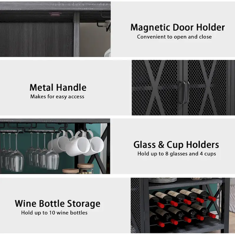 Grey/Brown Bar Cabinet with Wine Rack