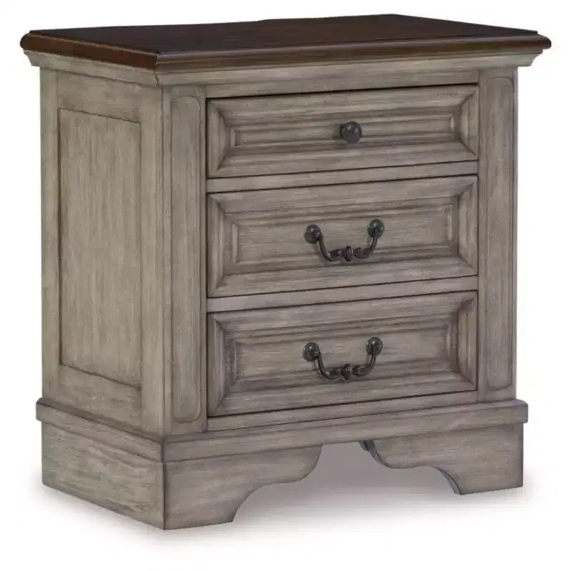 Lodenbay Nightstand Black/Gray - Signature Design by Ashley: Cottage Style with USB Ports & AC Outlets