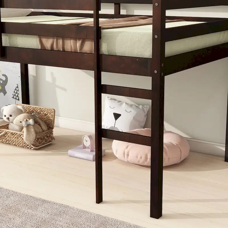 Twin Rubber Wood Loft Bed with Strengthened Slats