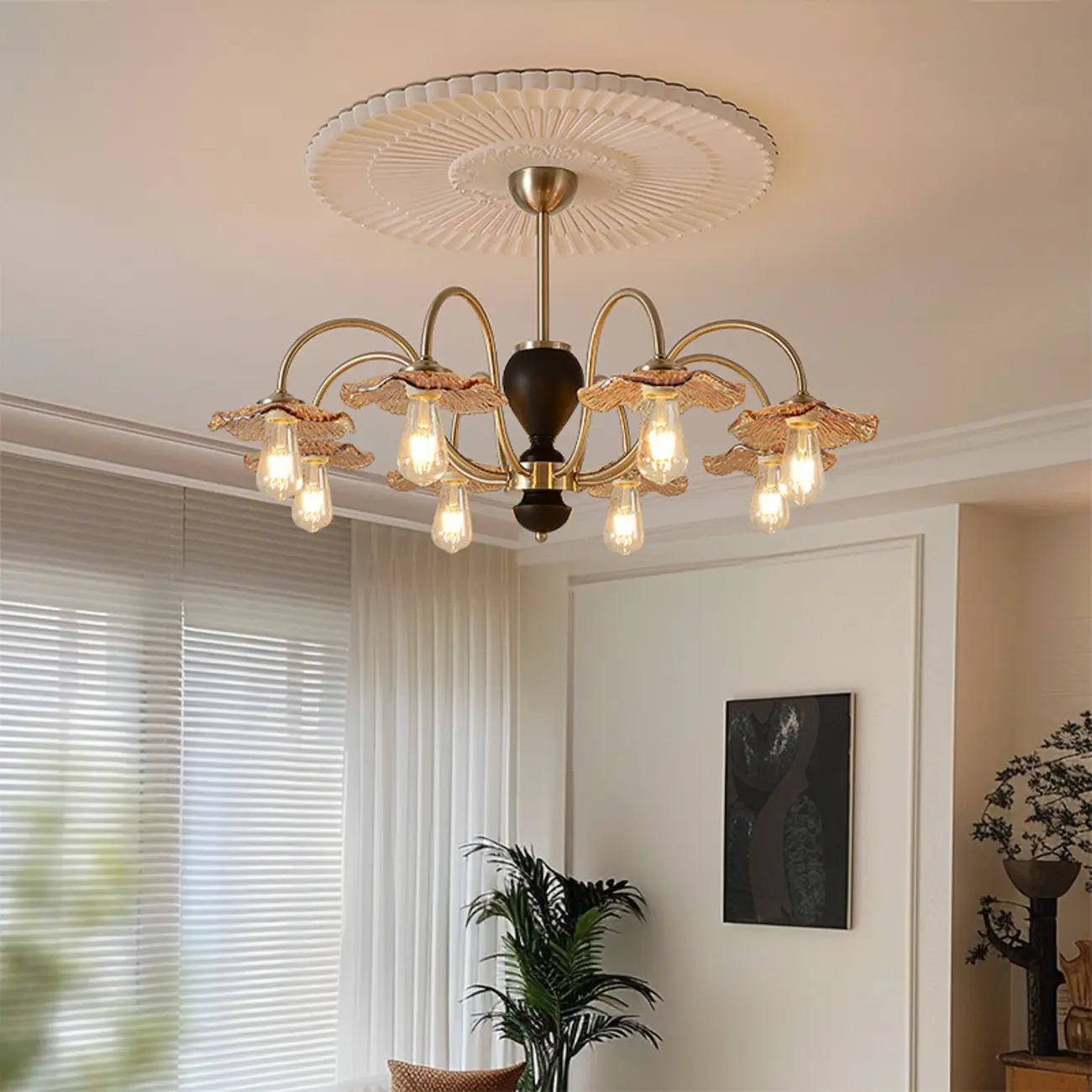 Retro Geometric 6/8 Lights Glass Chandelier in Chrome