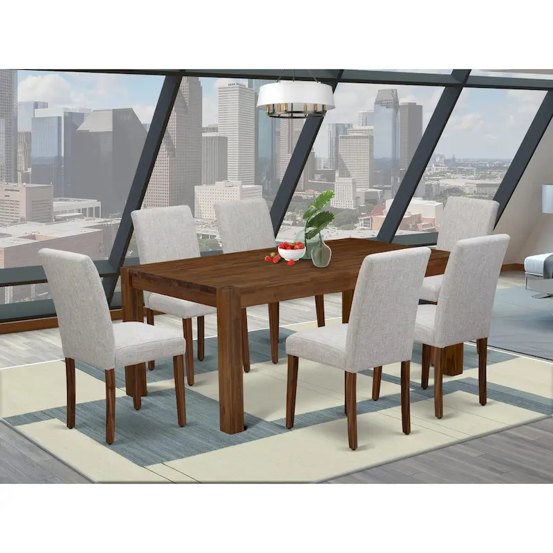 East West Furniture Dining Table Set- a Wood Kitchen Table and 4 Doeskin Linen Fabric Dining Chairs, Natural (Pieces Options)