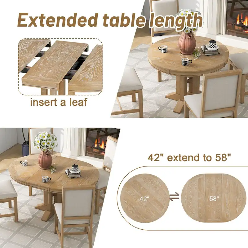 Nestfair Retro Style Dining Table with Extendable Tabletop - N/A