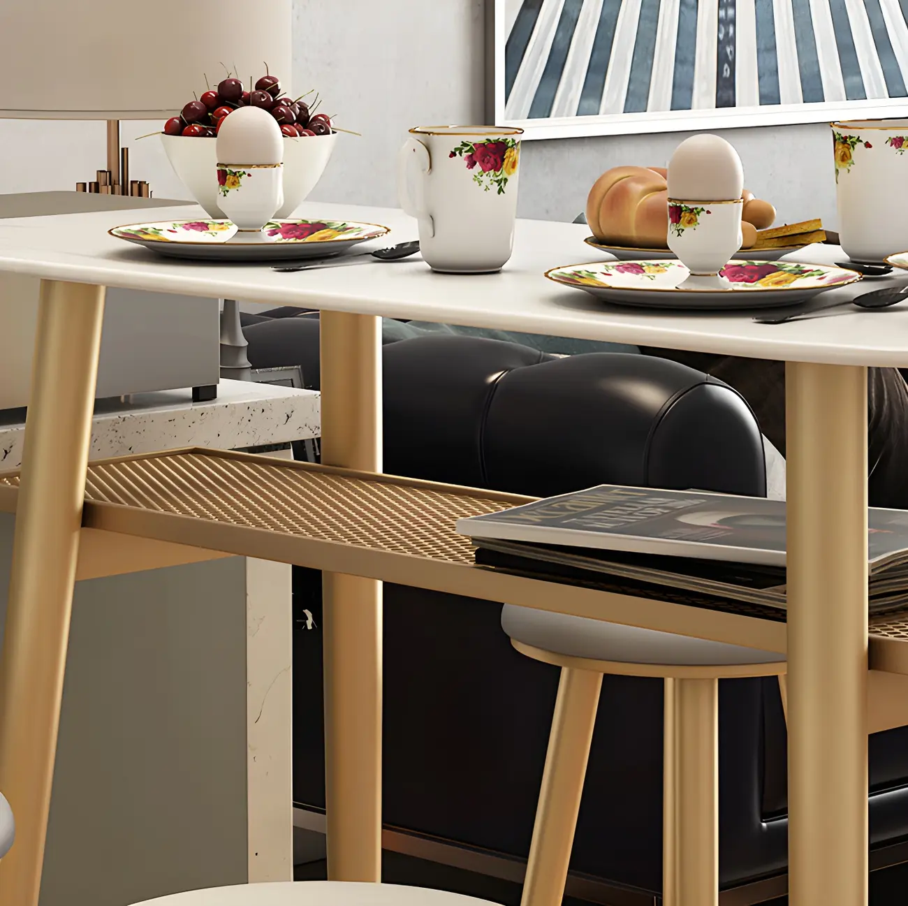 Glam Stone Gold Metal Bar Height Table