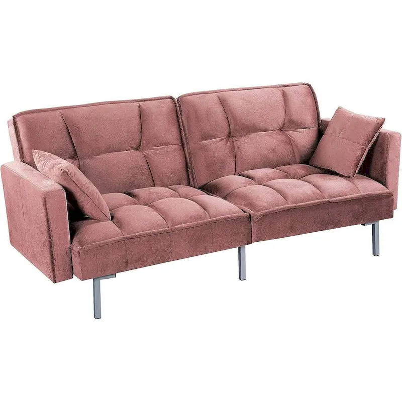 Regal Convertible Sleeper Sofa Bed Velvet Pull Out Couch with Mid-Century Style Tufted Design and Metal Legs