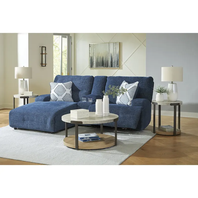 Signature Design by Ashley Acklen Place Blue 3-Piece Power Reclining Sectional with Chaise - 94W x 70D x 40H