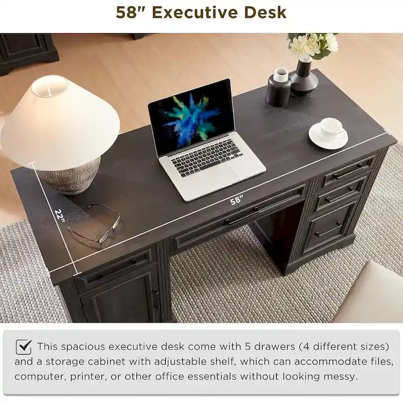 58  Large Computer Desk with Drawers, Embossed Texture Office Desk