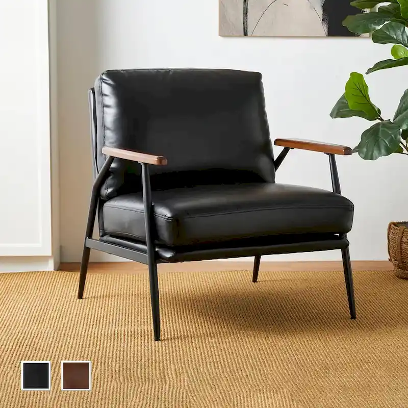 28W Mid-century Modern Soft PU Leather Accent Armchair