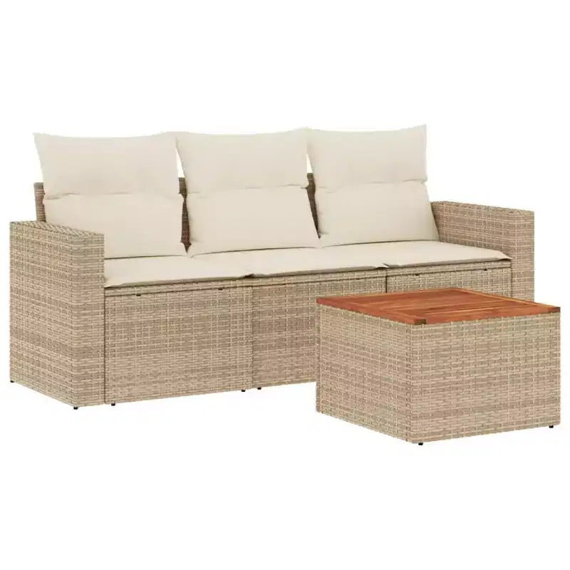 vidaXL Patio Sofa Set with Cushions Outdoor Furniture 4 Piece Poly Rattan