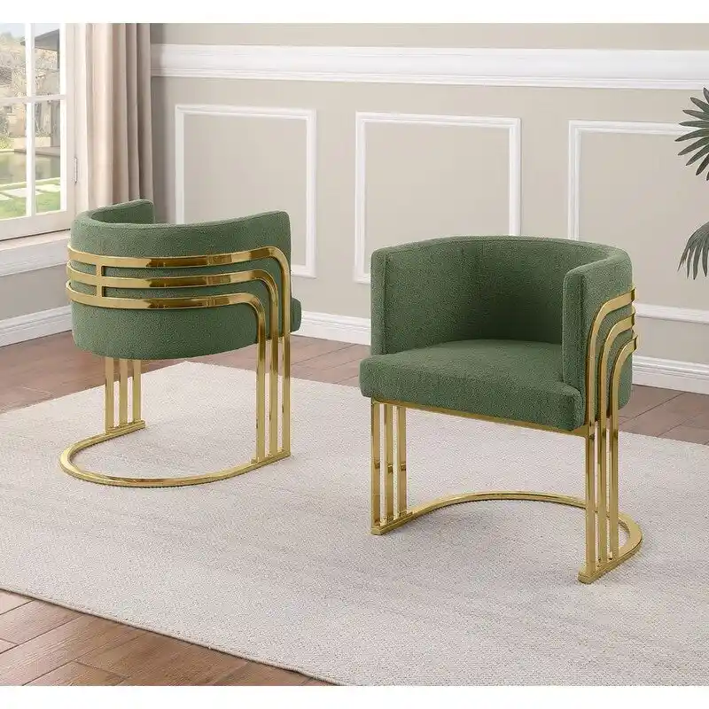 Best Quality Furniture Teddy Fabric Gold Chrome Base Dining Chairs (Set of 2) - N/A