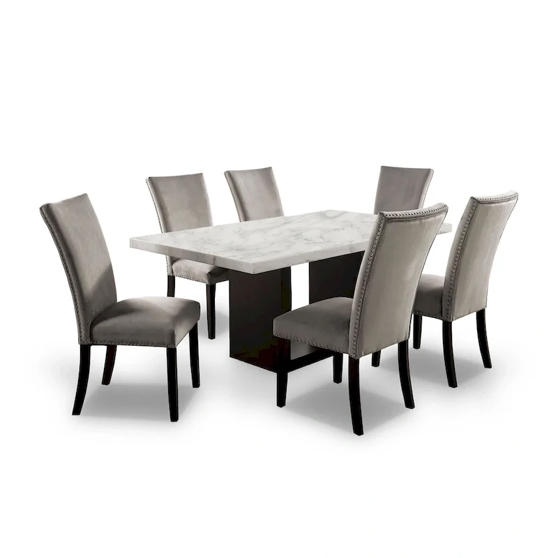 Cots Transitional Light Grey 7-Piece Marble Top Dining Set by Furniture of America