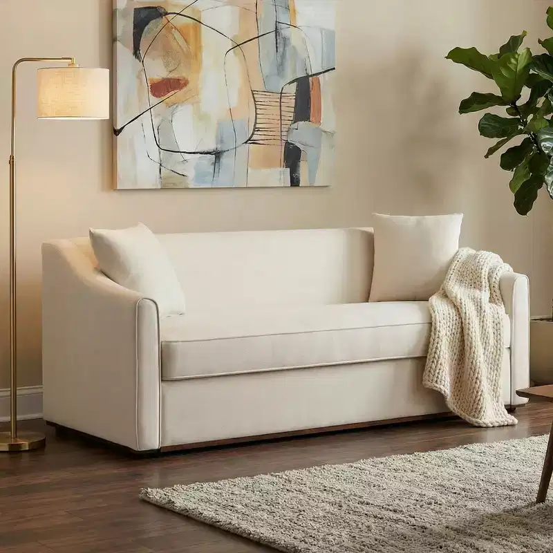 Christopher Knight Home Karim Modern 76 3-Seater Wooden Chenille Upholstered Sofa with Throw Pillows