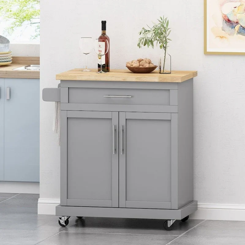 Contemporary Wood Kitchen Cart with Wheels Storage and Wheels by Christopher Knight Home