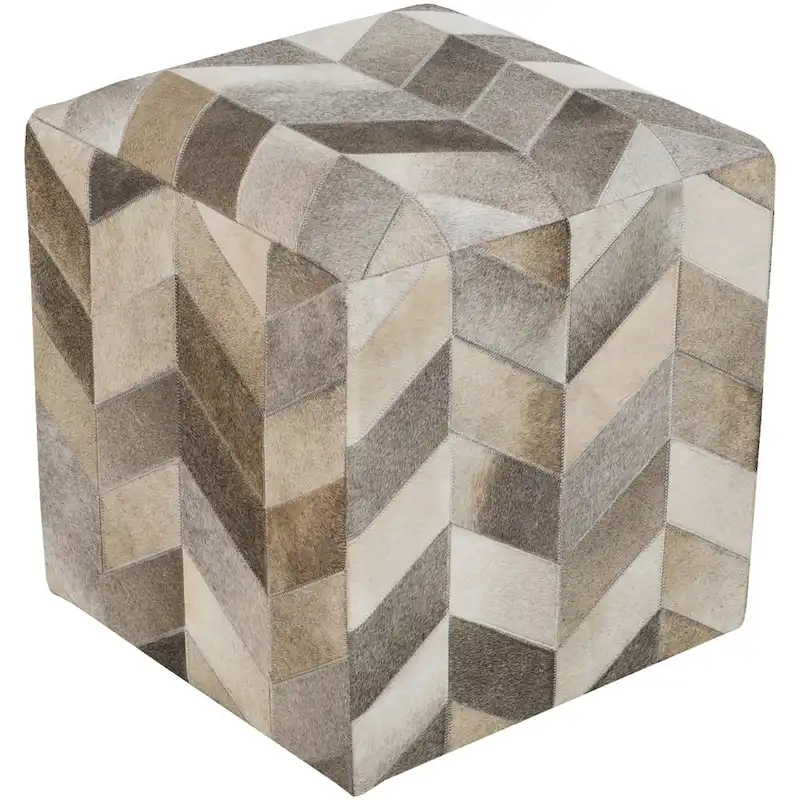 Checkered Daloa Square Hair-on-Hide Pouf – Boho Accent Footrest