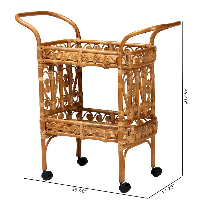 Diwata Modern Bohemian Natural Brown Rattan Kitchen Cart