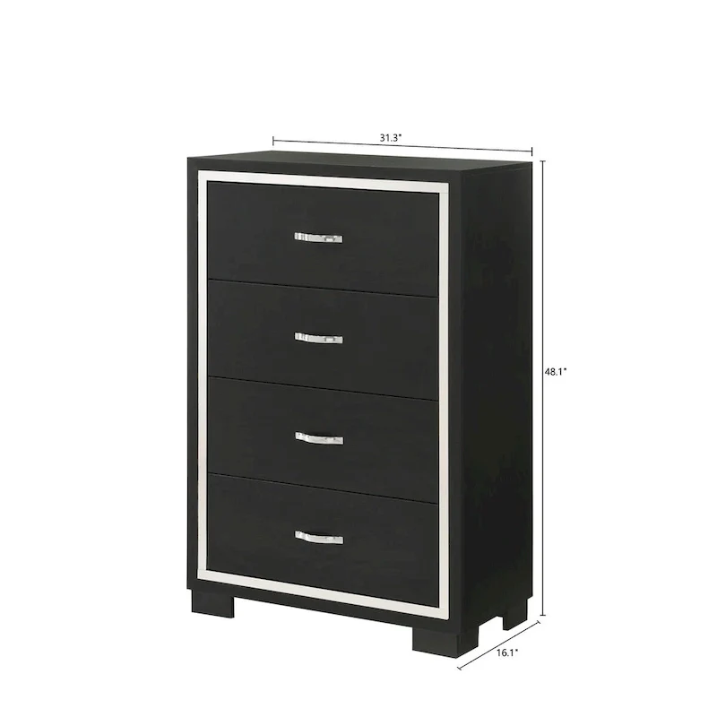 Pedro 6 Piece Black Velvel Upholstered Panel Bedroom Set