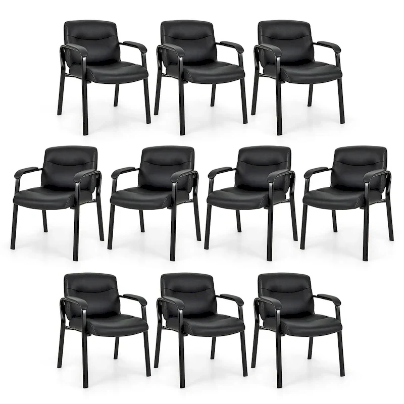 Gymax Set of 10 Waiting Room Chair No Wheels w/ Padded Armrests Guest