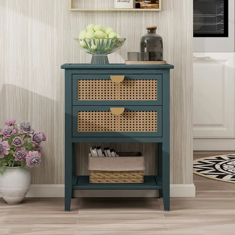 Nightstands with 2 drawers, rattan nightstands, drawers and shelves