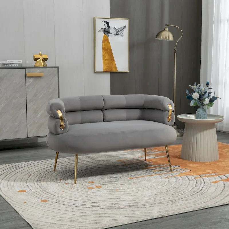 Velvet Upholstered Tubulous Accent Long Chair With Golden feet