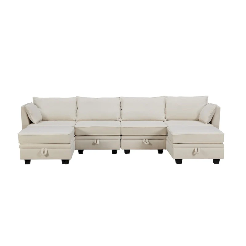 Modern U-Shape Modular Sectional Sofa, Convertible Sofa Bed with Reversible Chaise