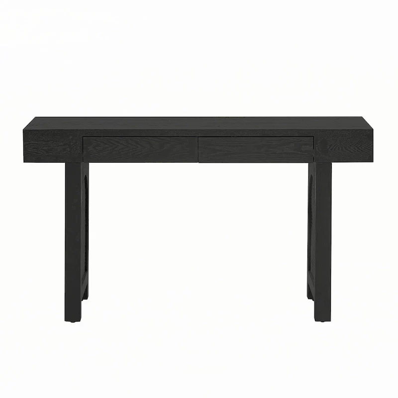 Narrow Console Table with Rattan Accent(Antique Black)