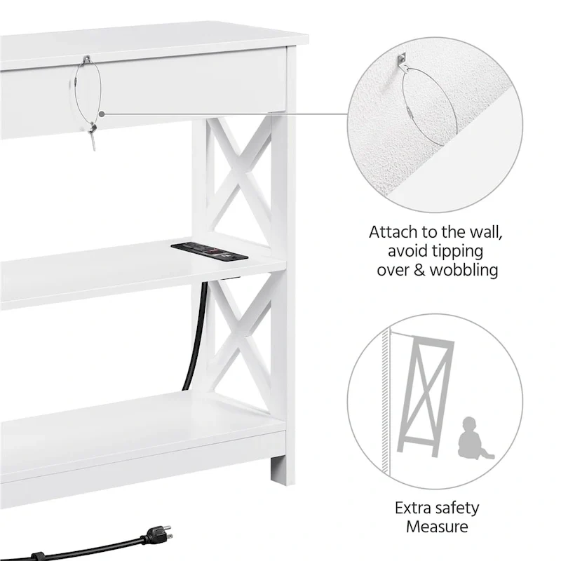 Yaheetech Wooden Console Table with Power Outlet Entryway Table