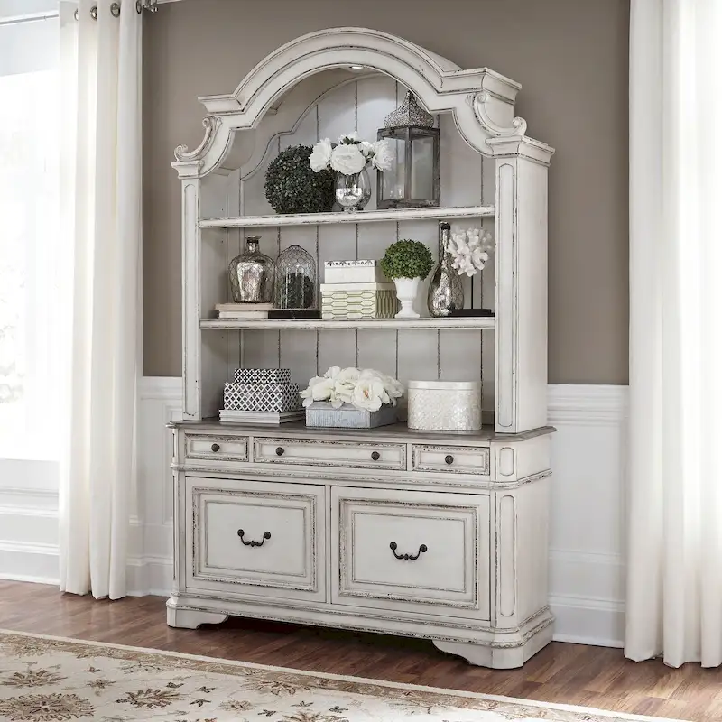 Magnolia Manor Antique White Optional Credenza & Hutch