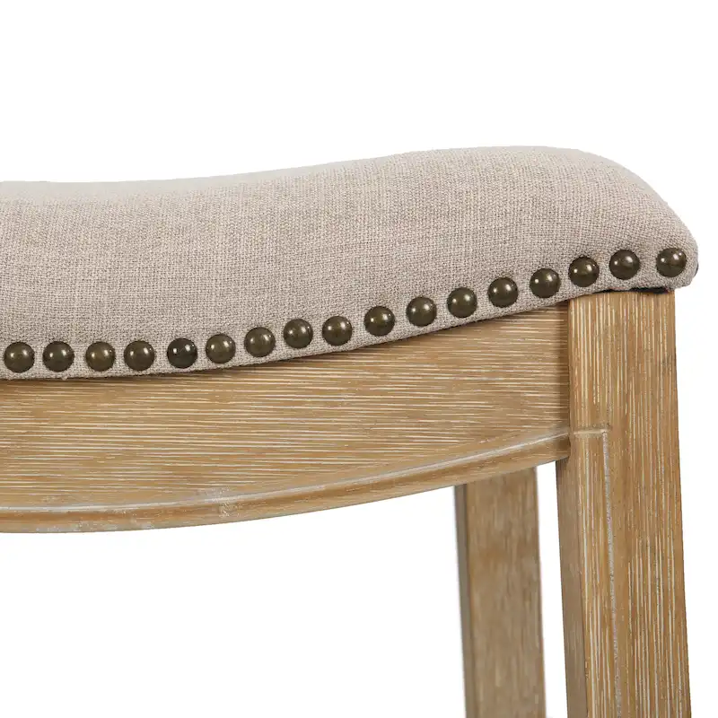 Sadie Saddle-Seat Wood Bar Stool with Upholstered Seat