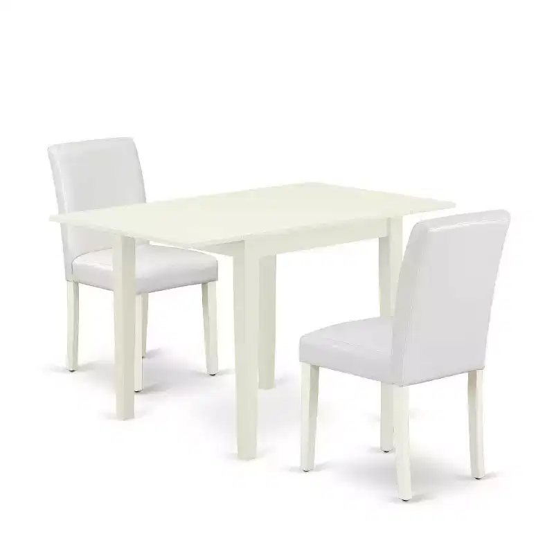 3-Piece Linen White Finish Solid Wood Top Dining Table Set