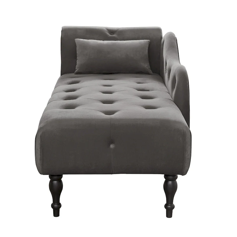 Modern 60.6 Velvet Upholstered Buttons Tufted Chaise Lounge Chair with Solid Wood Legs and Nailheads