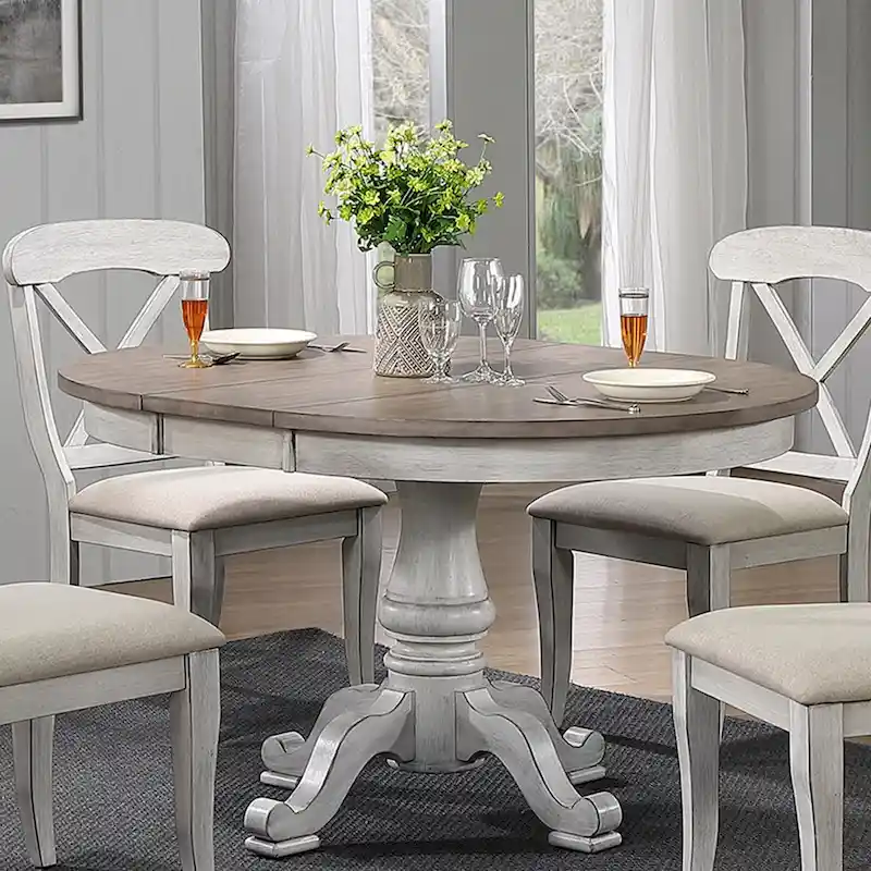Antique White Weathered Pine 5 Piece Pedestal Table Set