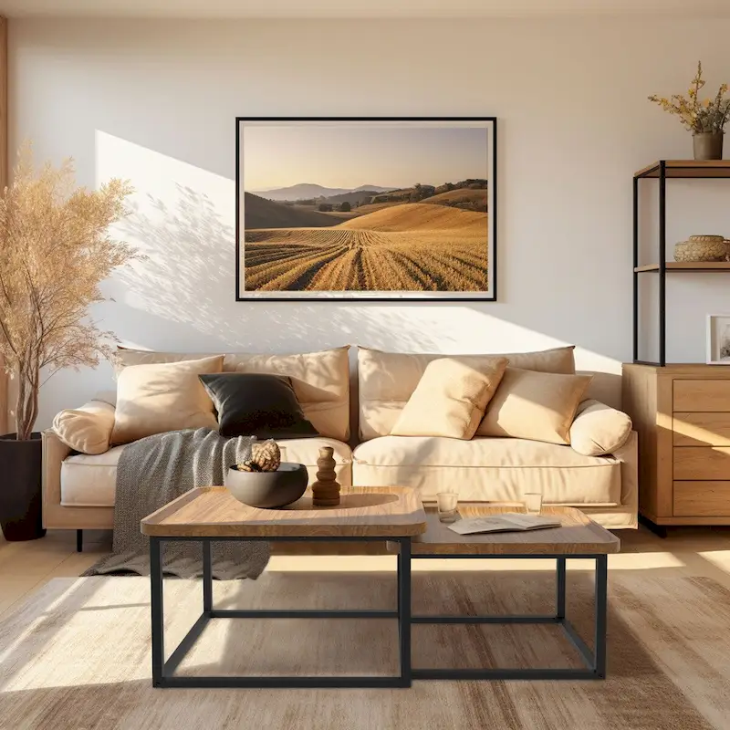 Walnut & Black Square Nesting Coffee Tables - 2 Piece Set