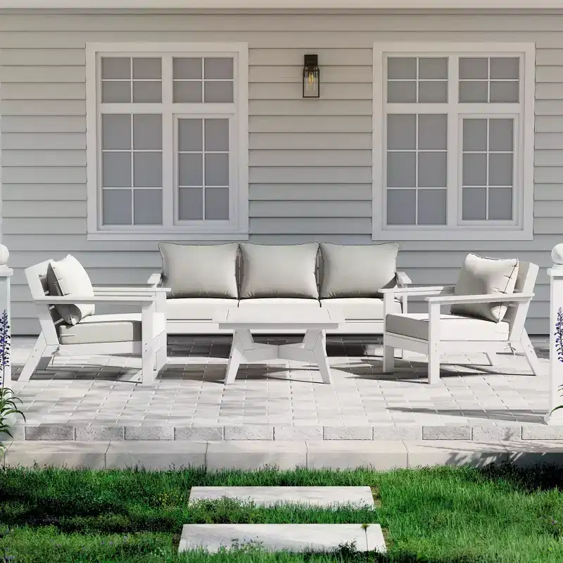 WestinTrends Avalon Outdoor 6-Piece Modular Sectional Patio Furniture Sofa Set, White/White