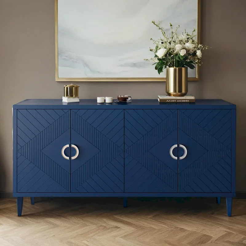 Stylish and Functional 4-Door Storage Cabinet with Pine Legs, for Living Room Bedroom,and Kitchen