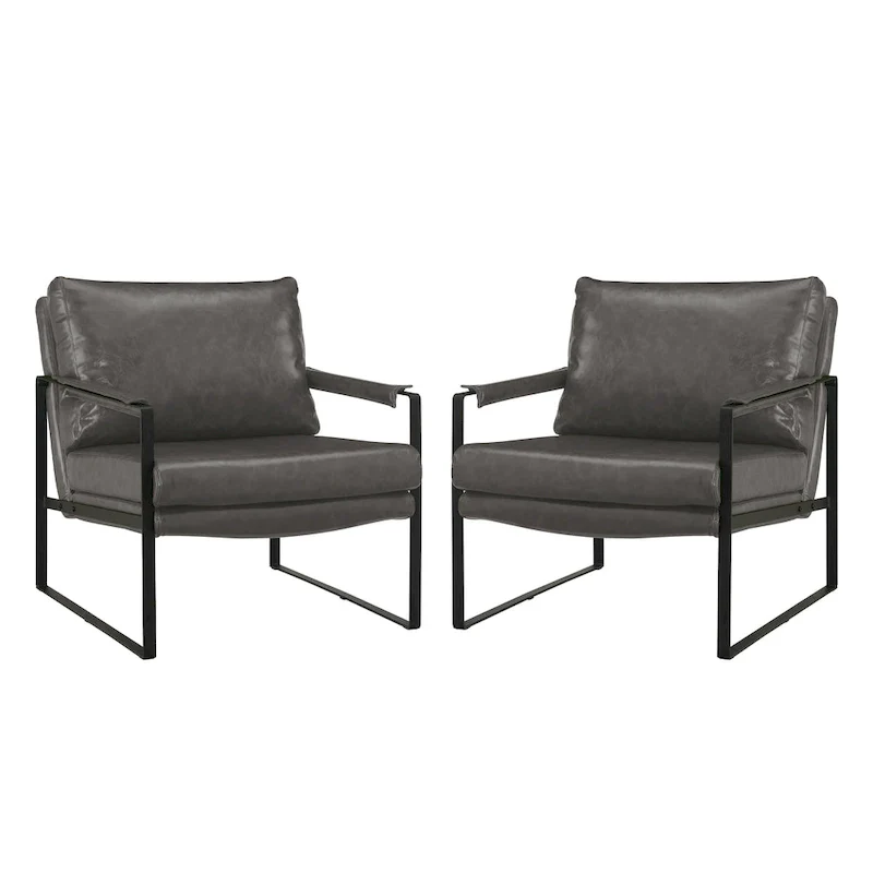 Art Leon Modern Faux Leather Accent Chairs Set of 2