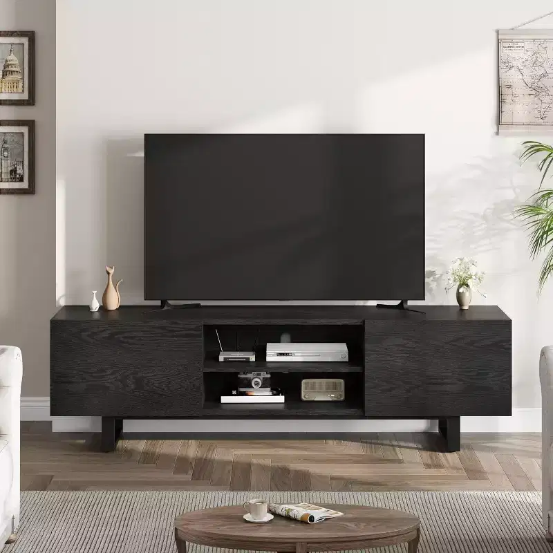 Acekool Modern TV Stand for TVs up to 80, Media Console with Storage Drawers and Open Shelves, Metal Legs, 70 Inch