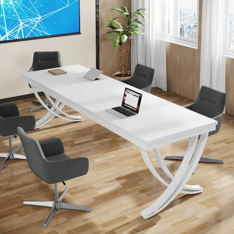 White / Brown & Black Rectangular Conference Table (Seats 6-8)