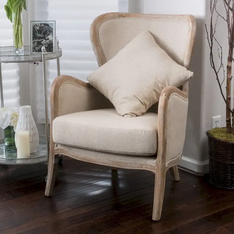 Beige Wing Chair with Oak Frame - Single Seat