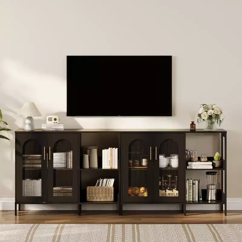 COZONY 40 inch Sideboard Buffet with Glass Doors, 2-Tier Open Shelf Storage Cabinet for Dining Room, Kitchen, Living Room