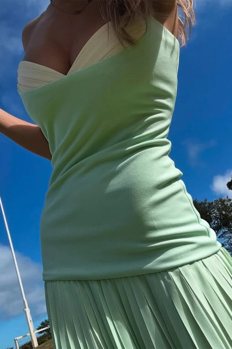 Blue Strapless Sheath Chiffon Pleated Long Prom Dresses