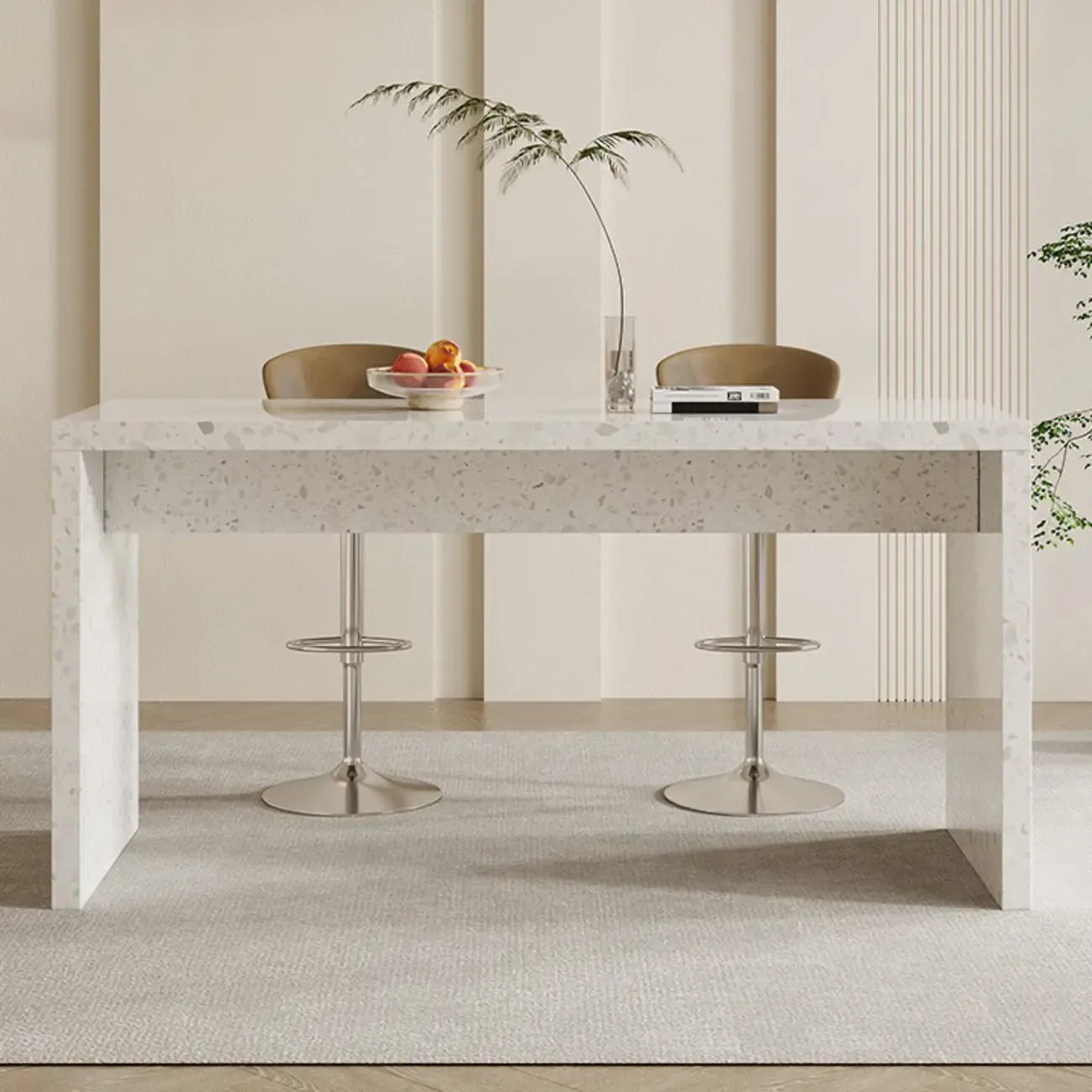 Minimalist White Terrazzo Marble Bar Tables for Kitchen