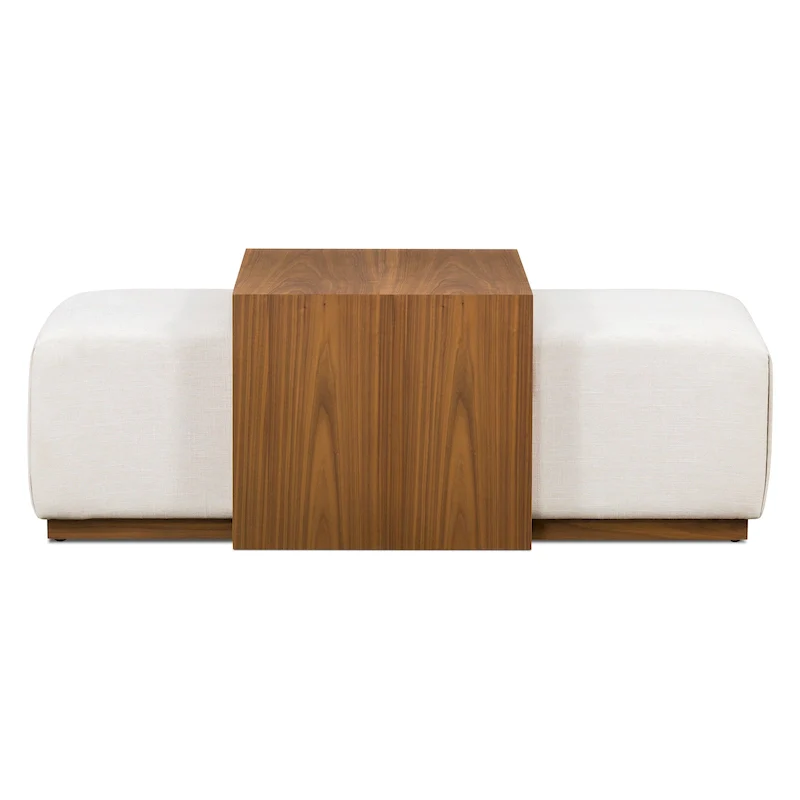 Leather Ottoman with Adjustable Walnut Table