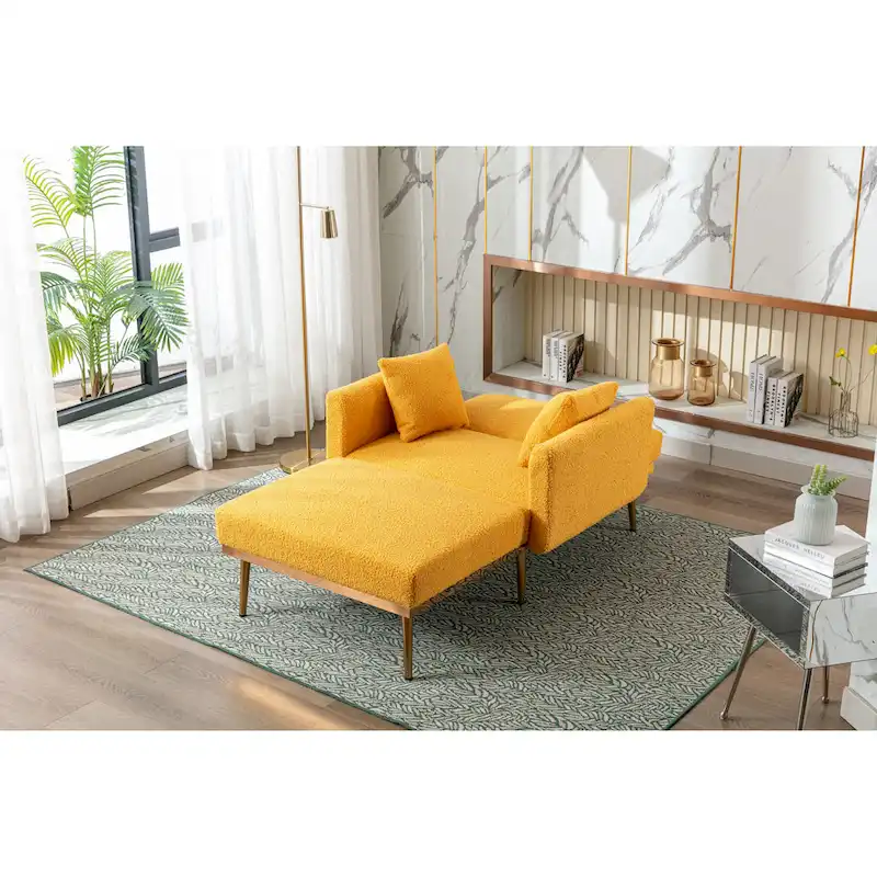 Teddy Fabric Upholstered Living Room Sleeper Sofa Chair With Rose Golden feet