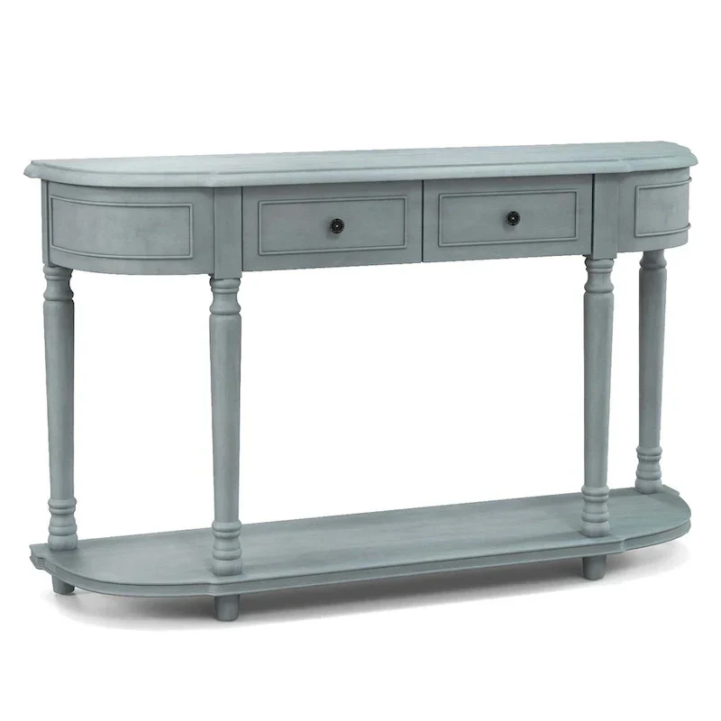 Blue Retro Console Table with 2 Drawers and Shelf