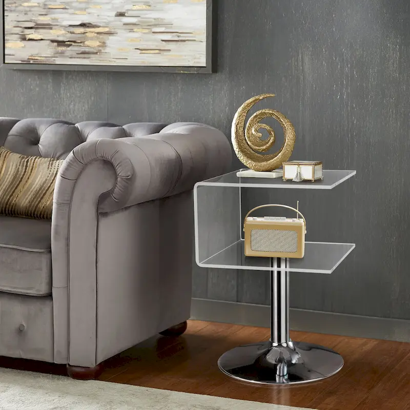 C-Shaped Double-Layer Acrylic Side Table, 23.6H x 15.8W x 15.8L Inches