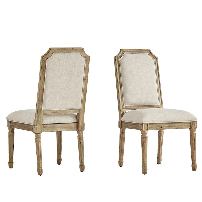 Arched-Back Linen and Solid Wood Dining Chairs (Set of 2)