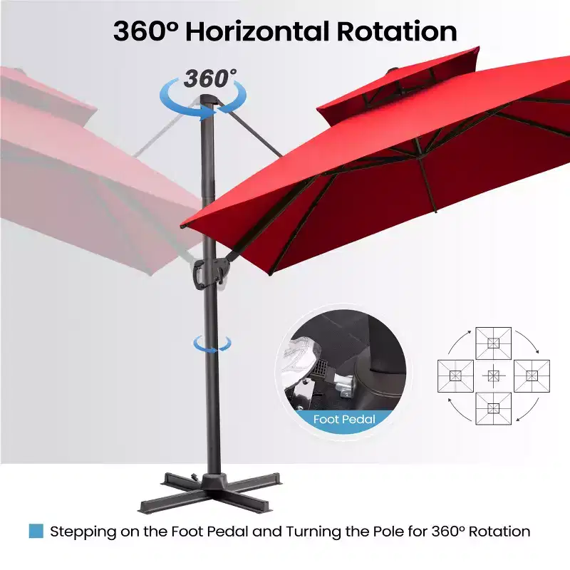 Crestlive Products 10 Feet Square 2-Tier Top Patio Cantilever Offset Umbrella 360 Shade With Weighted Base